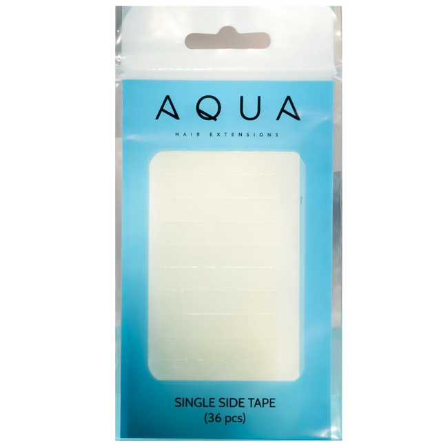 Packaging of Aqua single side tape on a white background
