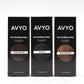Image showcases the full lineup of AVYO Hair Building Fibers products. 