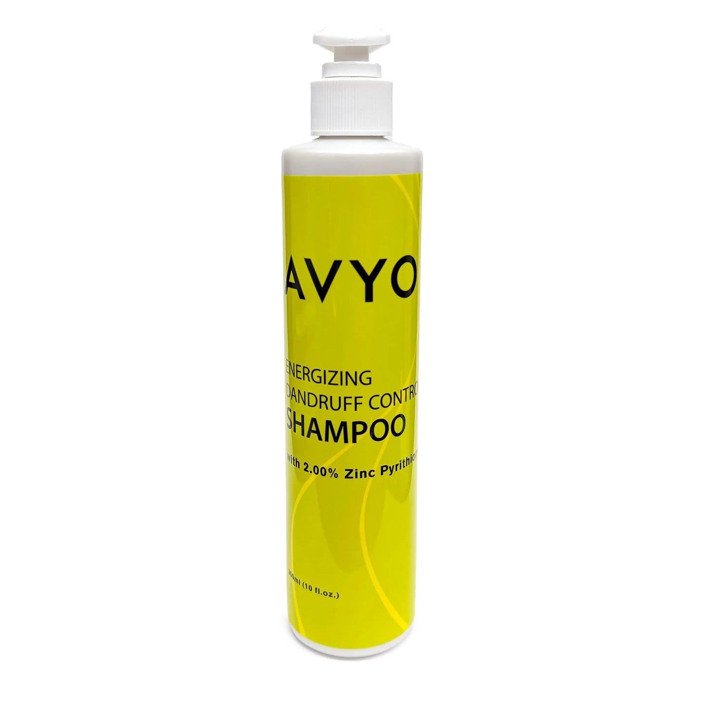 Main image of the 300 milliliter bottle of AVYO Energizing Dandruff Control Shampoo. 