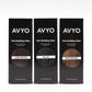 Image showcases the full lineup of AVYO Hair Building Fibers products.