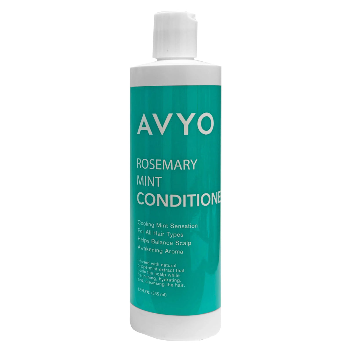 Image of the 12 fluid ounce bottle of AVYO Rosemary Mint Conditioner. 
