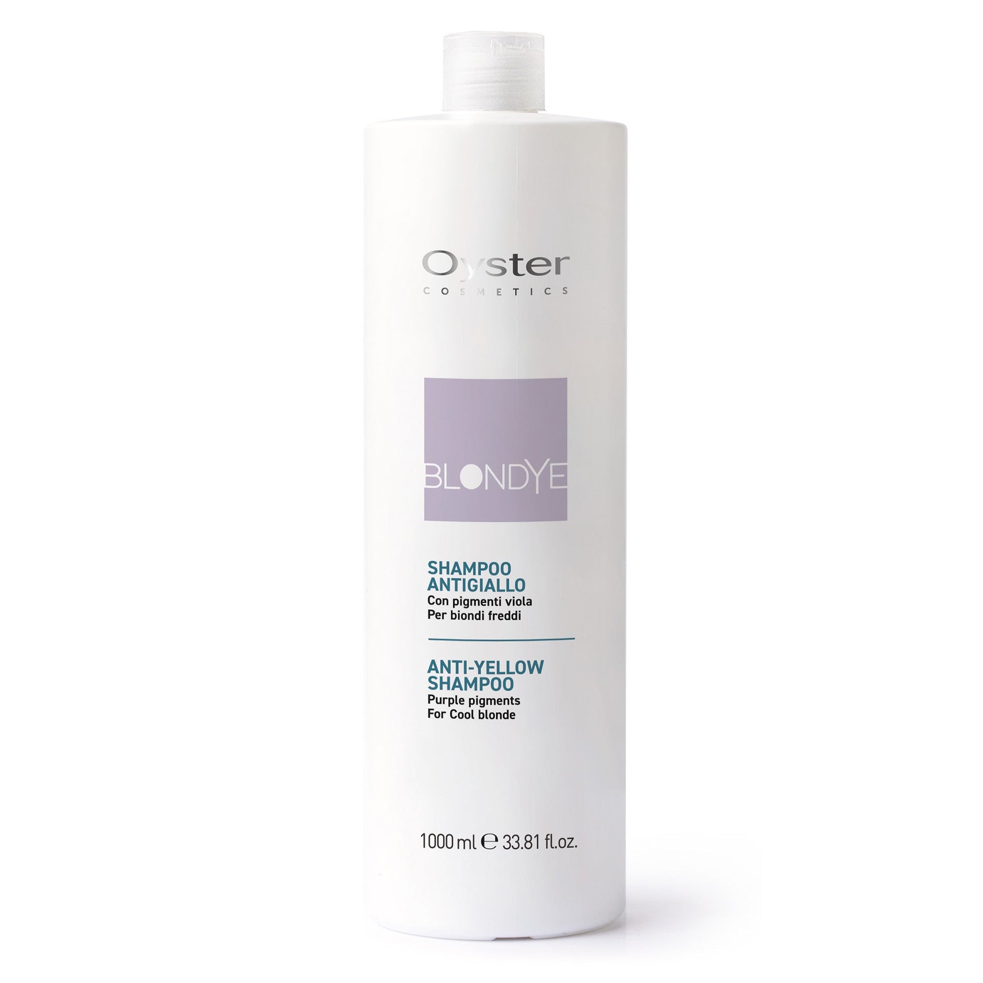 Image of the 1000 milliliter bottle of Blondye by Perlacolor Anti-Yellow Shampoo. 
