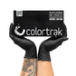 Image of the box of Colortrak Black Nitrile Disposable Gloves, size medium. 