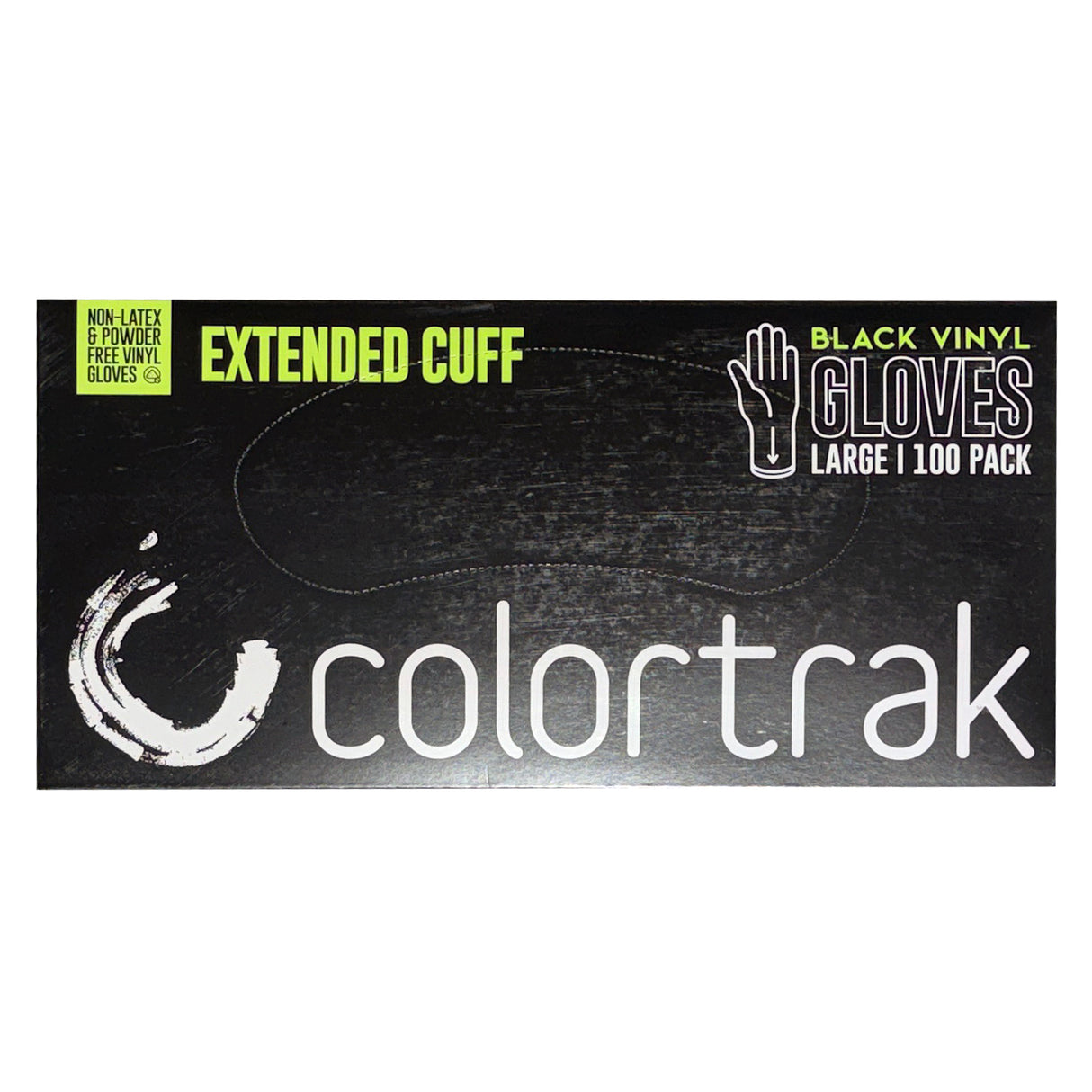 Image of the large Colortrak Extended Cuff Black Vinyl Disposable Gloves. 