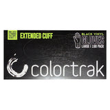 Image of the large Colortrak Extended Cuff Black Vinyl Disposable Gloves. 