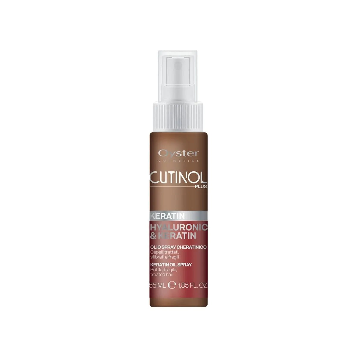 Image of the 55 milliliter bottle of Cutinol Plus Keratin Oil Spray. 