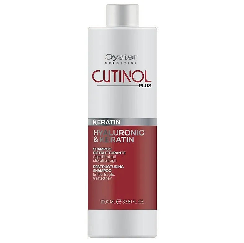 Image of the 1000 milliliter bottle of Cutinol Plus Keratin Restructuring Shampoo. 