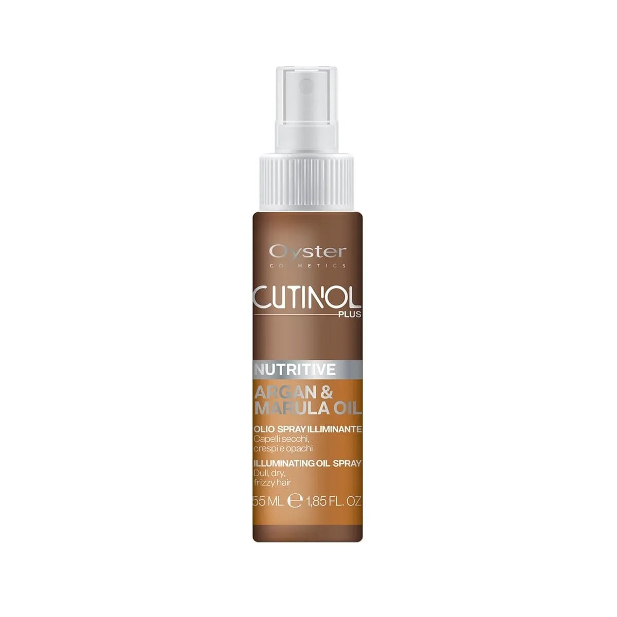 Image of the 55 milliliter bottle of Cutinol Plus Nutritive Illuminating Oil Spray.