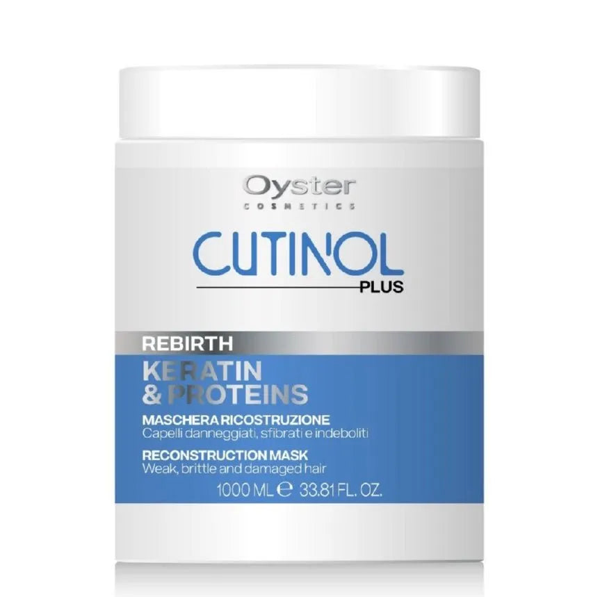 Image of the 1000 milliliter bottle of Cutinol Plus Keratin Restructuring Mask. 