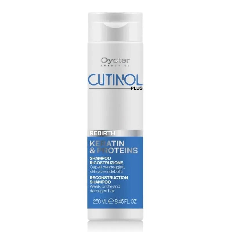 Image of the 250 milliliter bottle of Cutinol Plus Rebirth Reconstruction Shampoo. 
