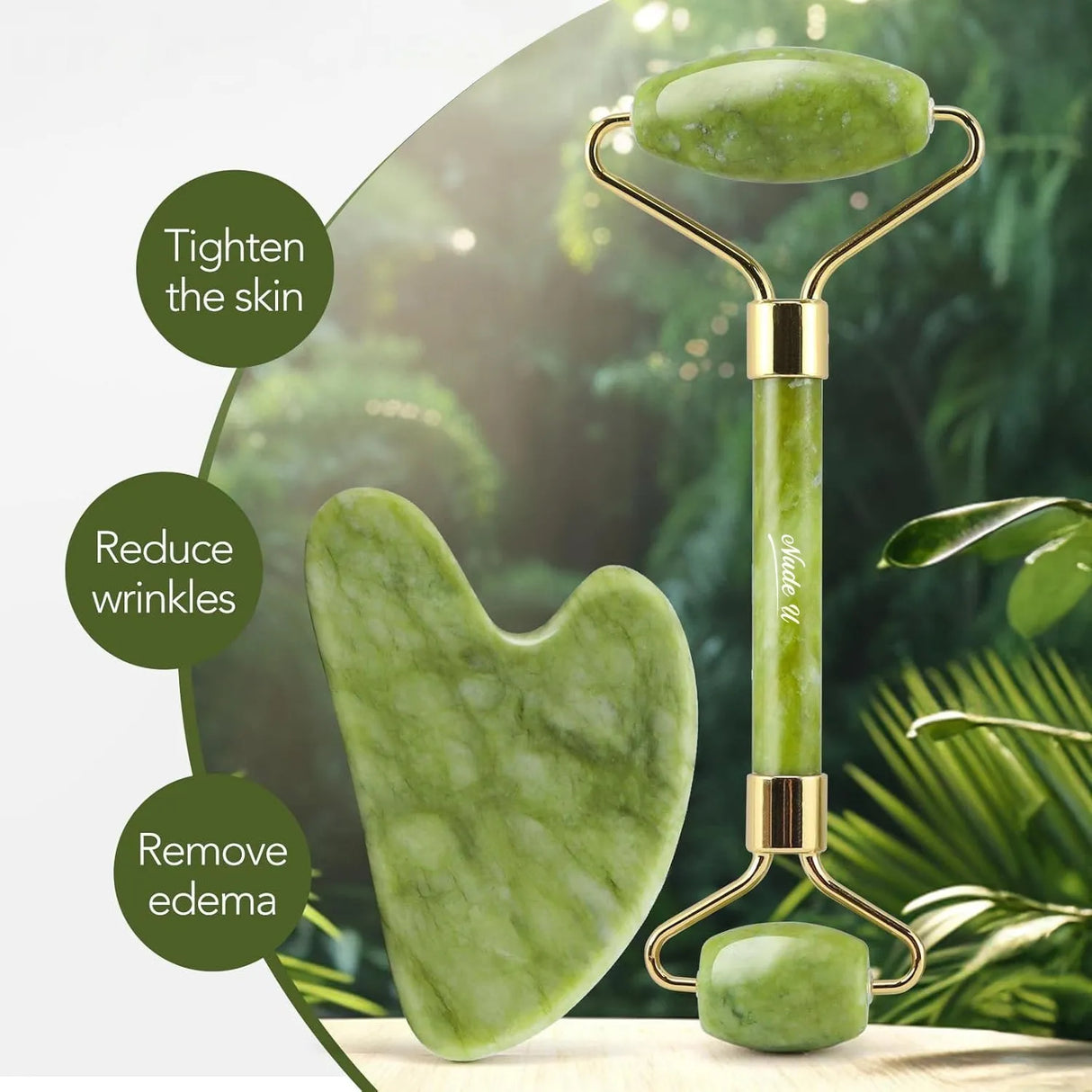 Jade Roller & Gua Sha Set in highlighting benefits.