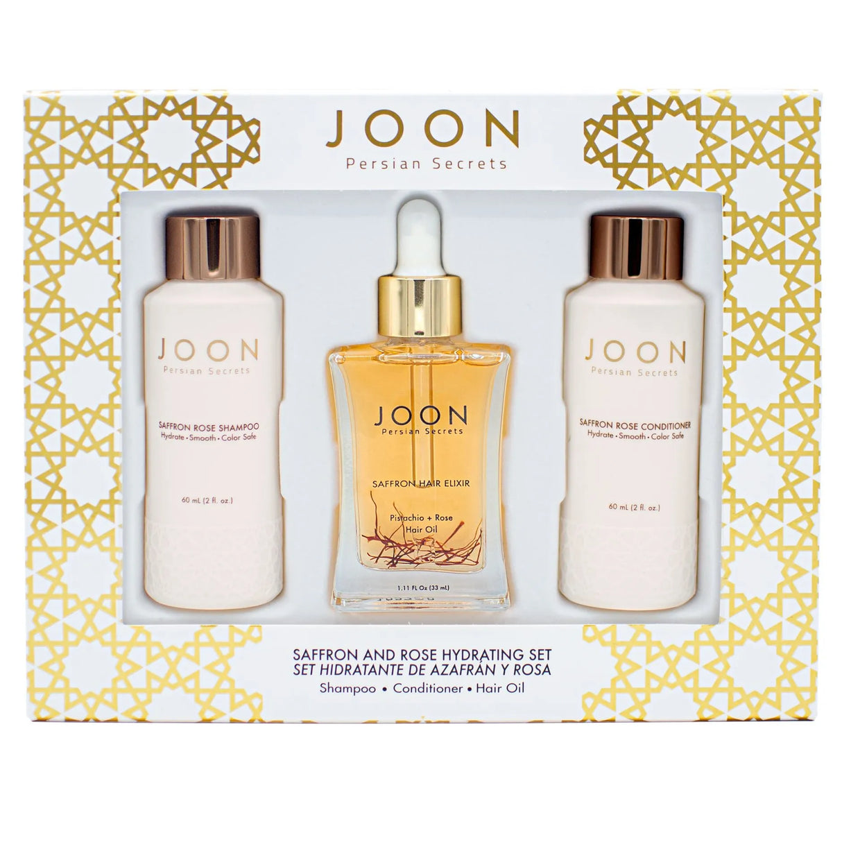 Image of Joon Saffron Rose Hydrating Set's packaging. 