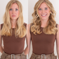 Before and after images showing the volumizing effect of Katira Mousse on blonde hair.