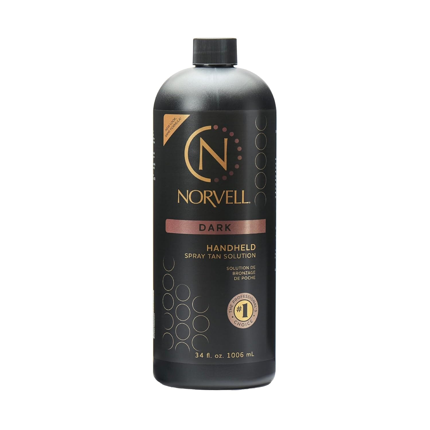 Image of the 34 fluid ounce Norvell Dark Handheld Spray Tan Solution bottle. 