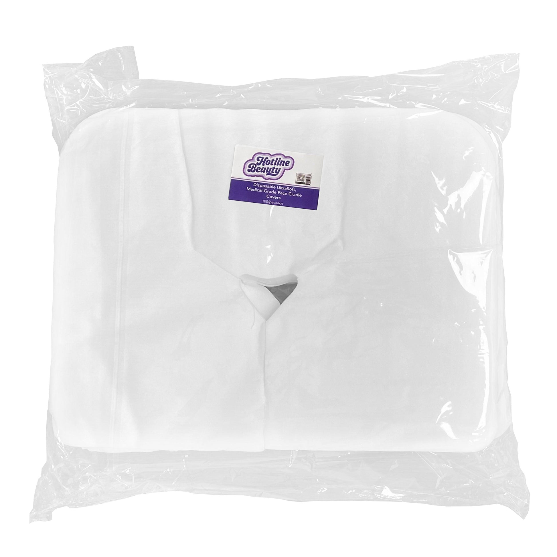NudeU Disposable Ultrasoft Medical-Grade Face Cradle Covers—100-pack of lint-free, single-use covers for spa and massage table hygiene.