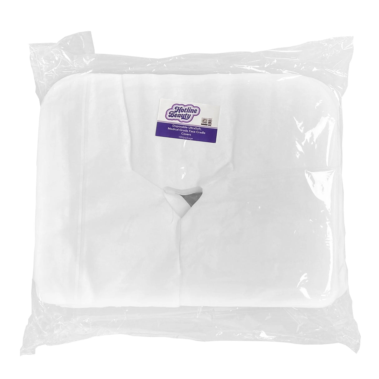 NudeU Disposable Ultrasoft Medical-Grade Face Cradle Covers—100-pack of lint-free, single-use covers for spa and massage table hygiene.