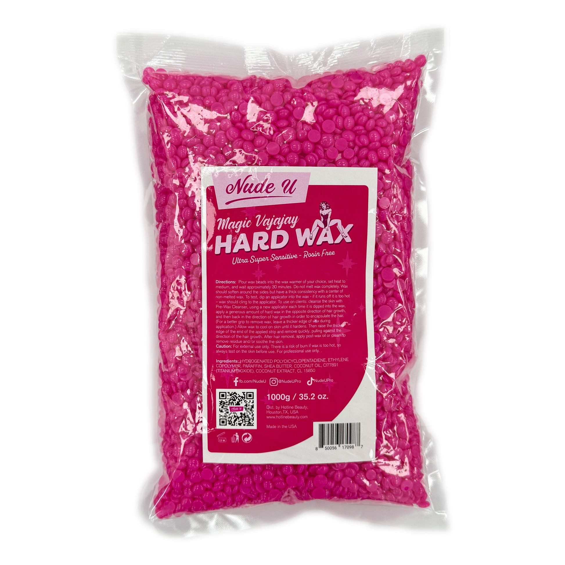 Image of the 1000 gram bag of NudeU Magic Vajayjay Ultra Super Sensitive Rosin-Free Hard Wax.