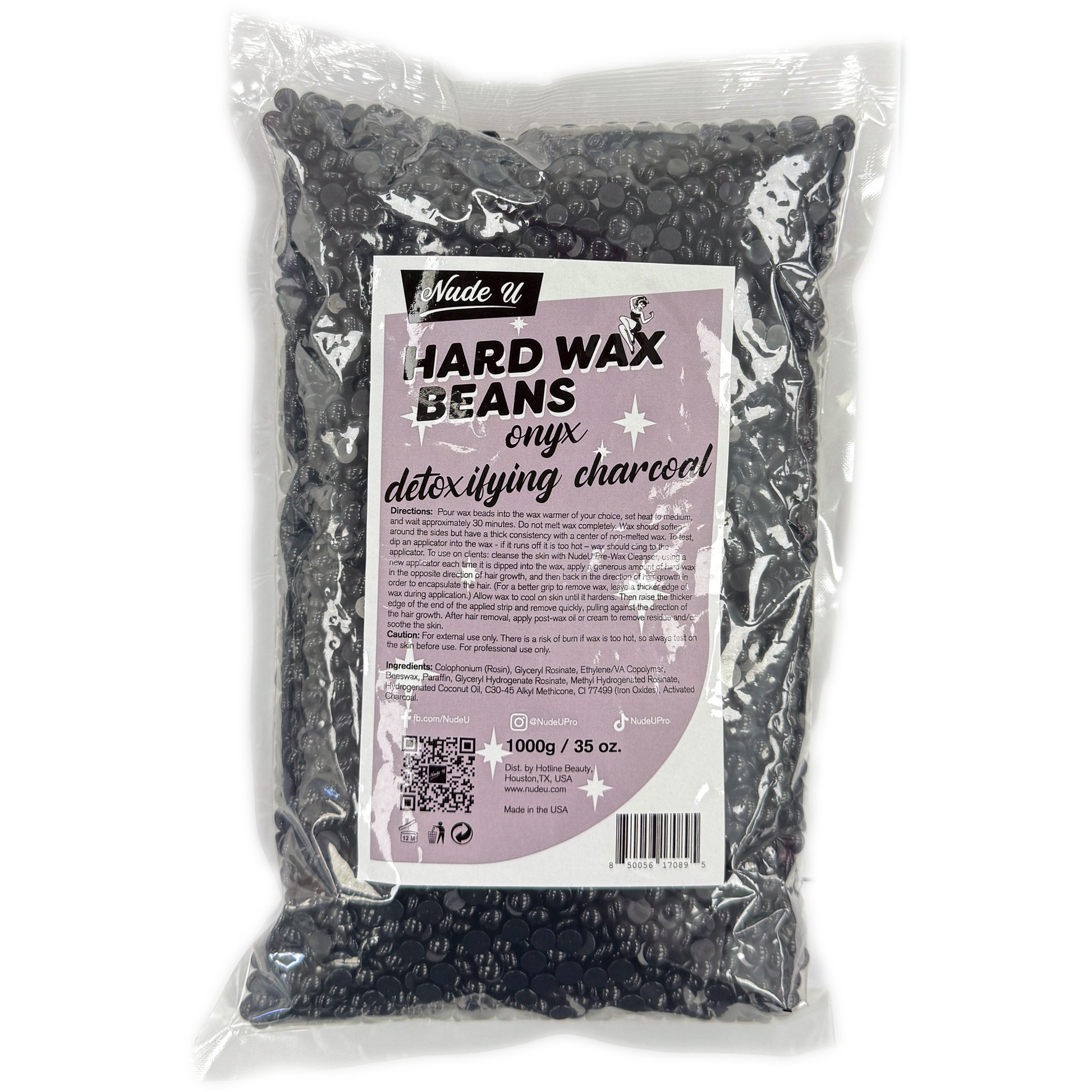 Image of the 1000 gram bag of NudeU Onyx Detoxifying Charcoal Hard Wax