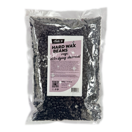 Image of the 500 gram bag of NudeU Onyx Deoxifying Charcoal Hard Wax. 