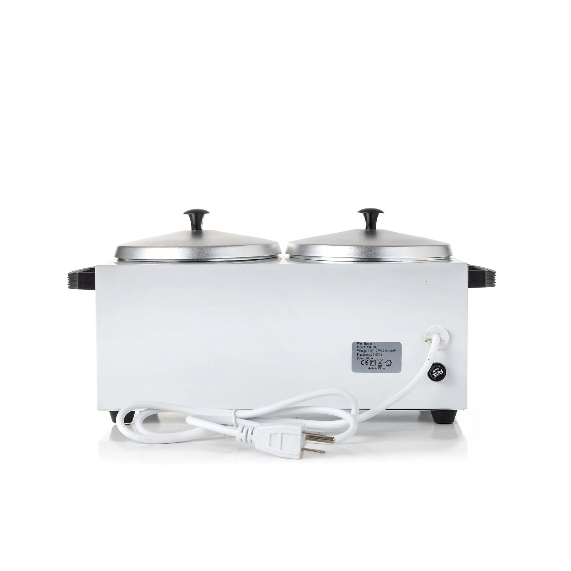 Rear view of the NudeU Professional Double Pot Wax Warmer. 