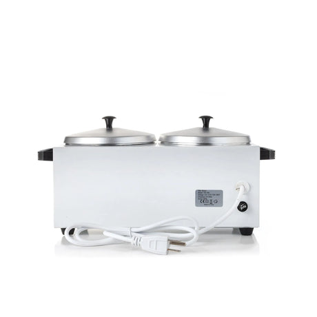 Rear view of the NudeU Professional Double Pot Wax Warmer. 