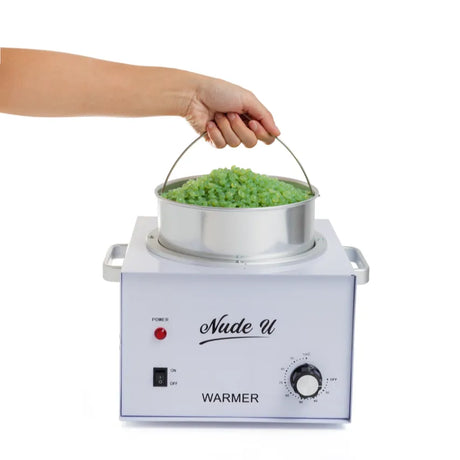 Lifestyle image of the NudeU Professional XL Wax Warmer. 