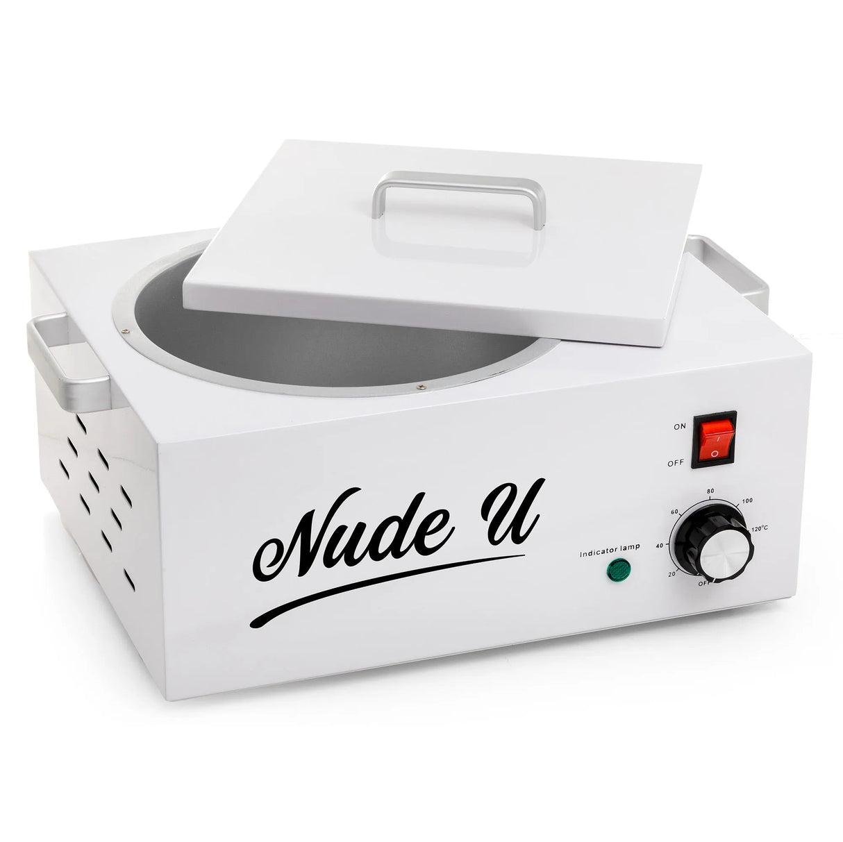 Side view of the NudeU Professional XXL Wax Warmer. 