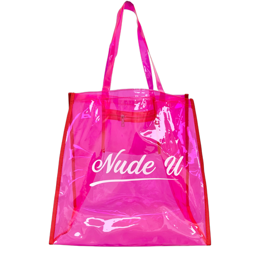 NudeU Neon Pink Reusable Tote Bag with bold logo—durable, lightweight, and ideal for salon retail, gifting, or everyday carry.