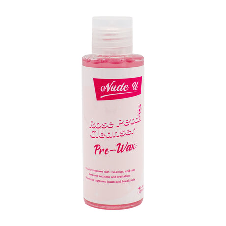 Image of the 4 fluid ounce bottle of NudeU Rose Petal Pre-Wax Cleanser. 
