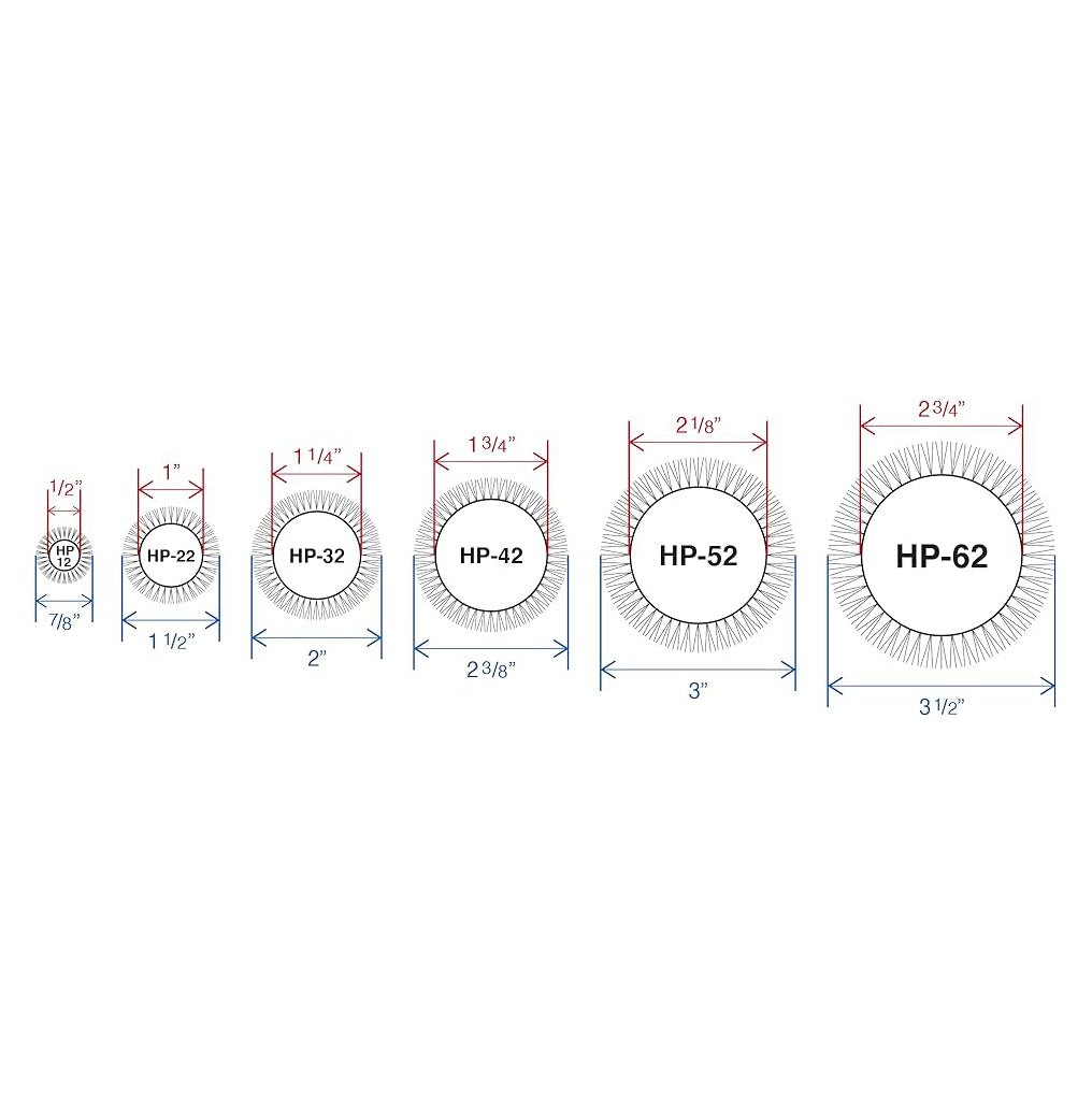 Image showing the various diameters of the Olivia Garden Heat Prod Speed XL brushes. 