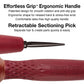 Image highlighting the benefits of the ergonomic handle and retractable pick on the Olivia Garden Heat Pro Speed XL brushes. 