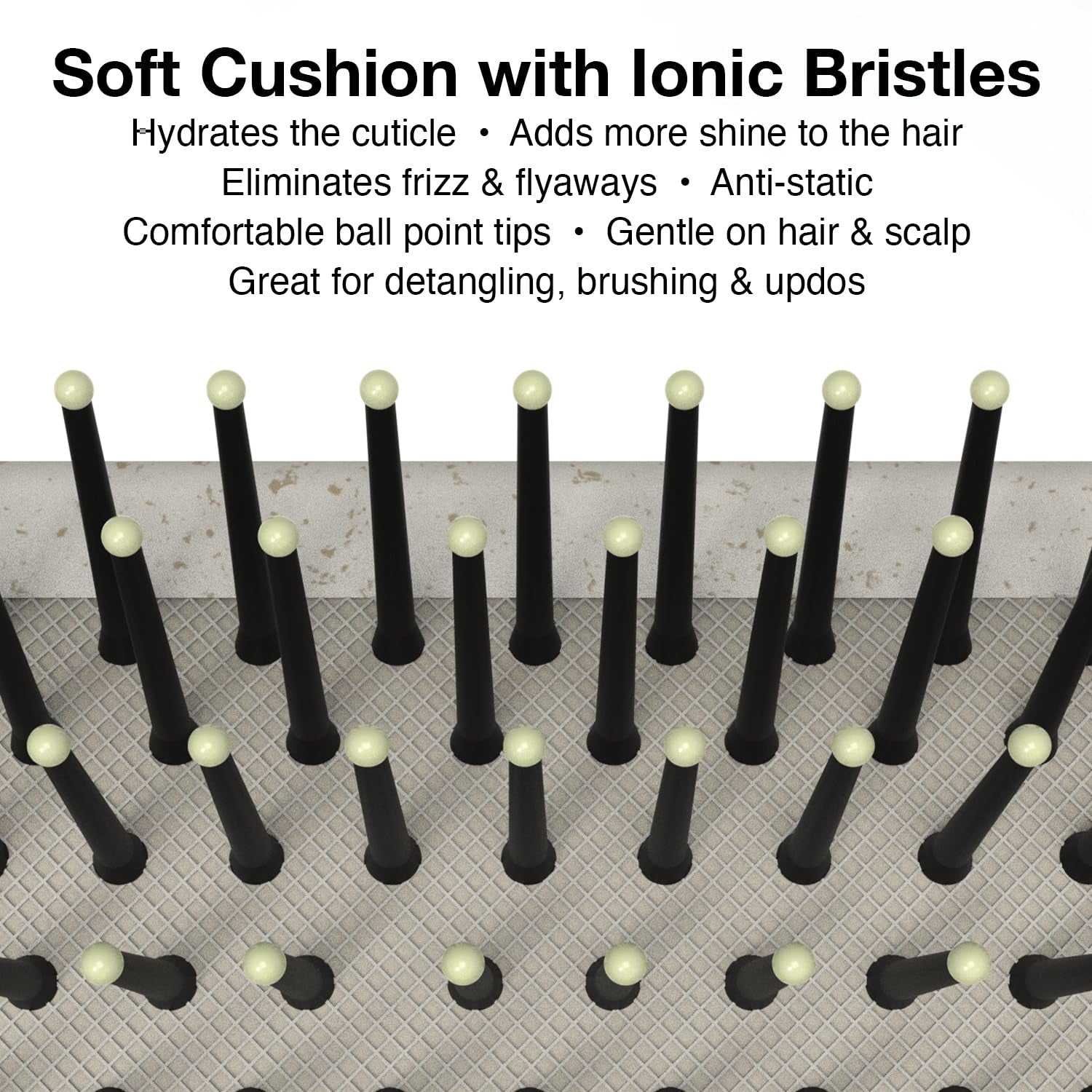 Image shows the features of the large paddle brush from Olivia Garden. 