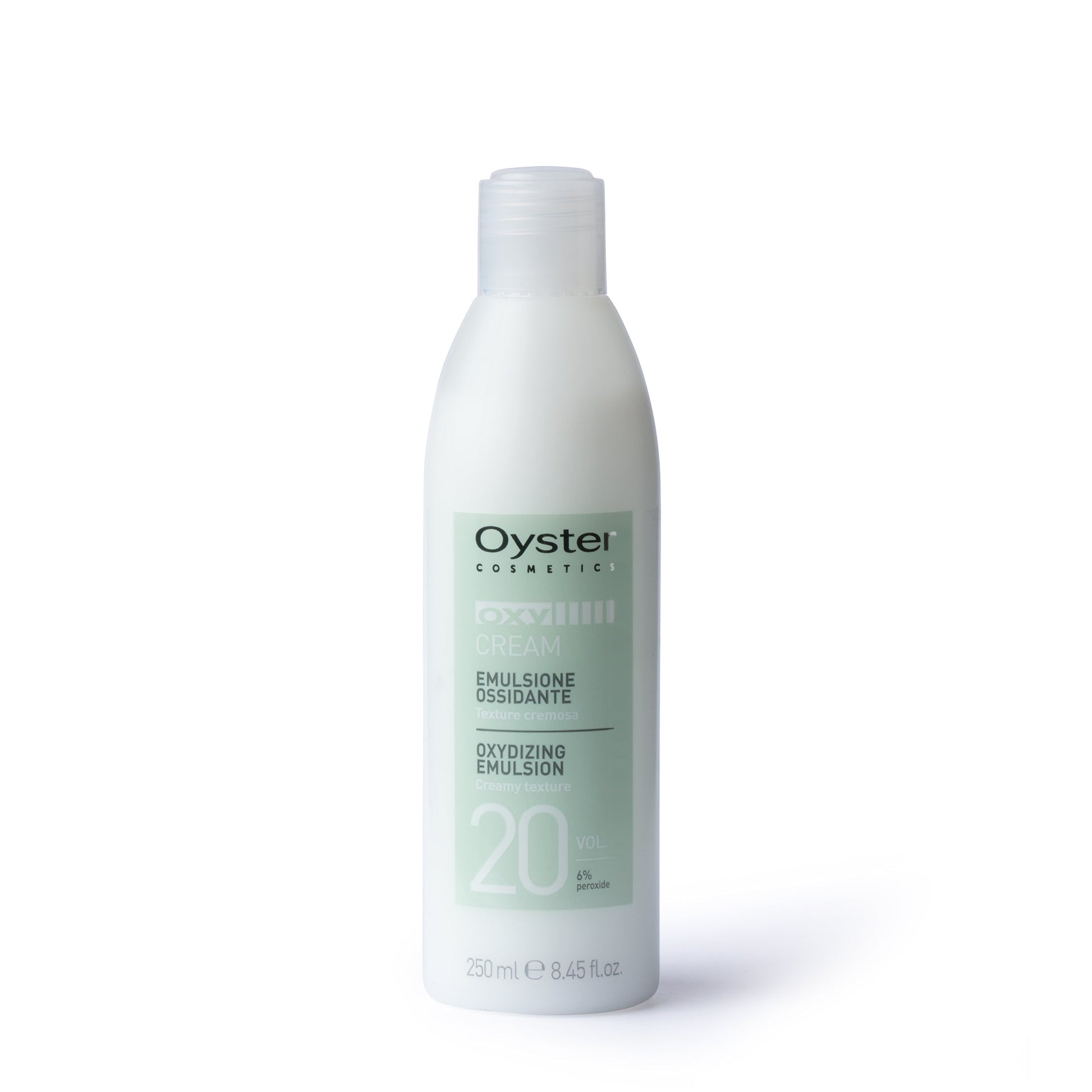 Main image of Oyster Oxy Cream Developer 20 Vol. 6% Peroxide Oxidizing Emulsion 250 milliliter bottle. 