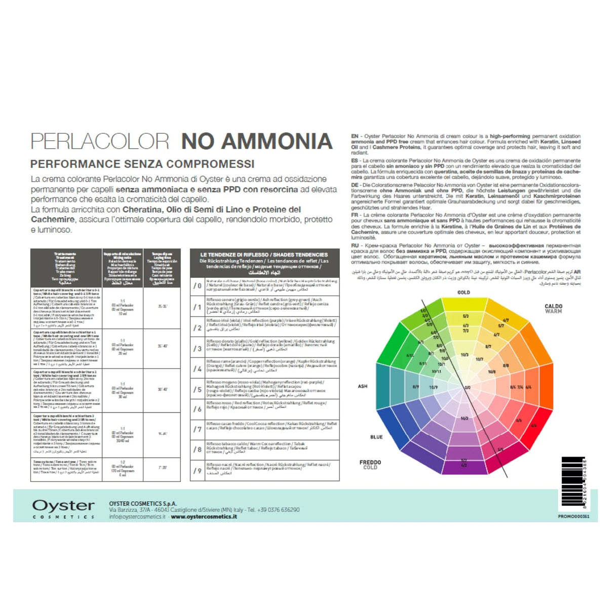 Back cover of the Perlacolor No Ammonia Color Chart book.