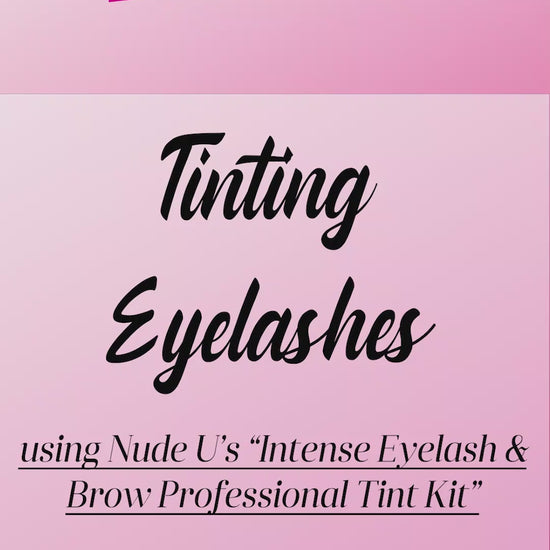 Clip of a technician tinting client's eyelashes using the NudeU Professional Intense Eyelash and Brow Tint Kit. 