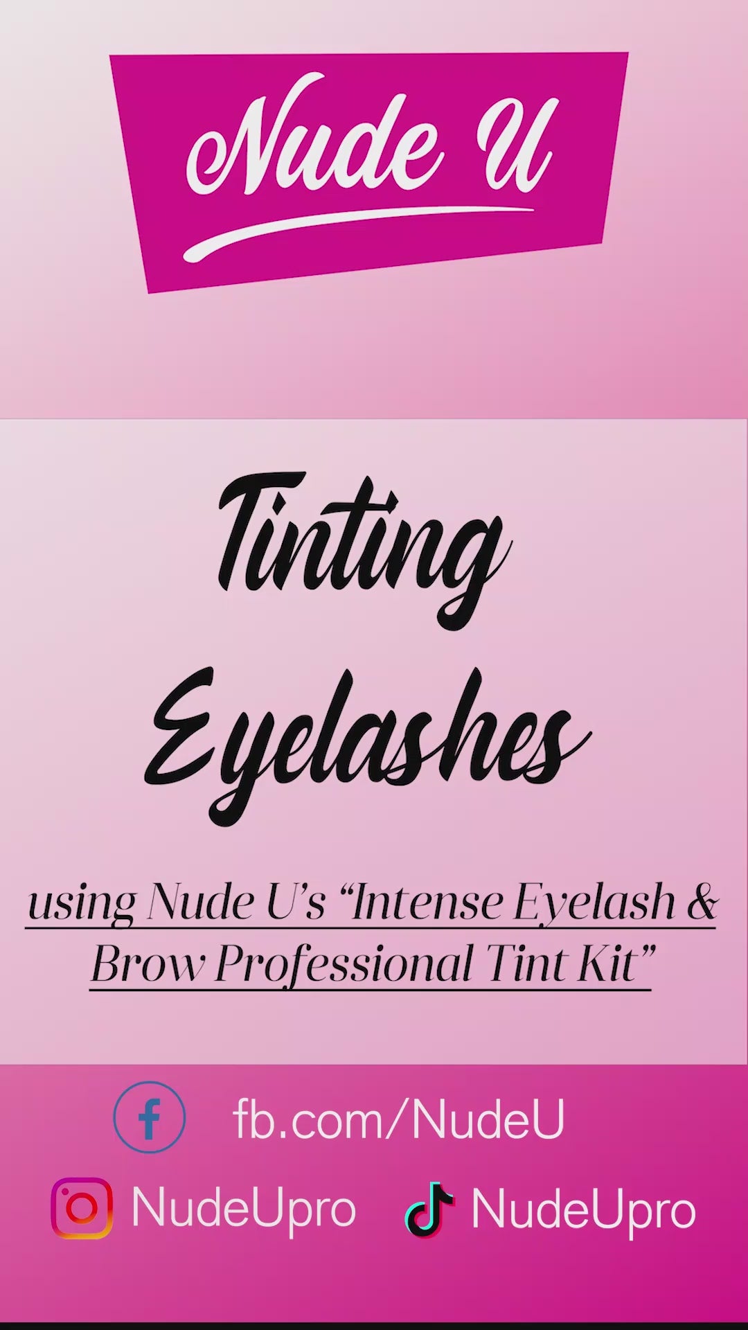 Clip of a technician tinting client's eyelashes using the NudeU Professional Intense Eyelash and Brow Tint Kit. 