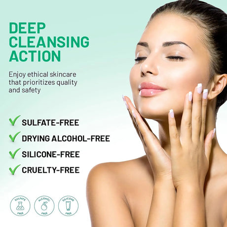 The image shows the features of the Skin Spa Daily Facial Cleanser. 