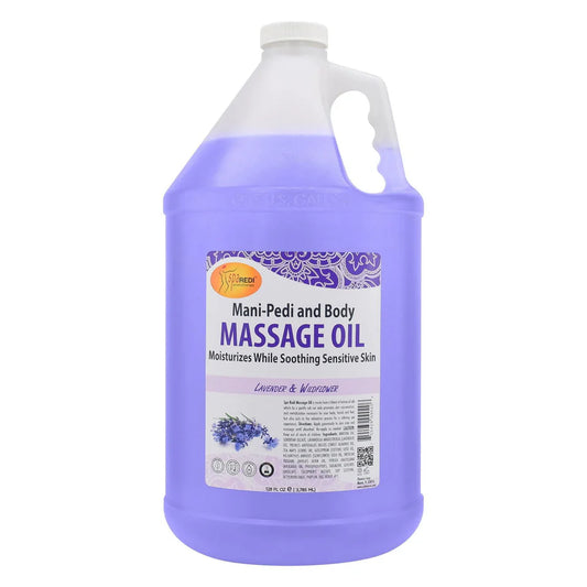 Image of the 1 gallon bottle of Spa Redi Lavender & Wildflower Massage Oil. 