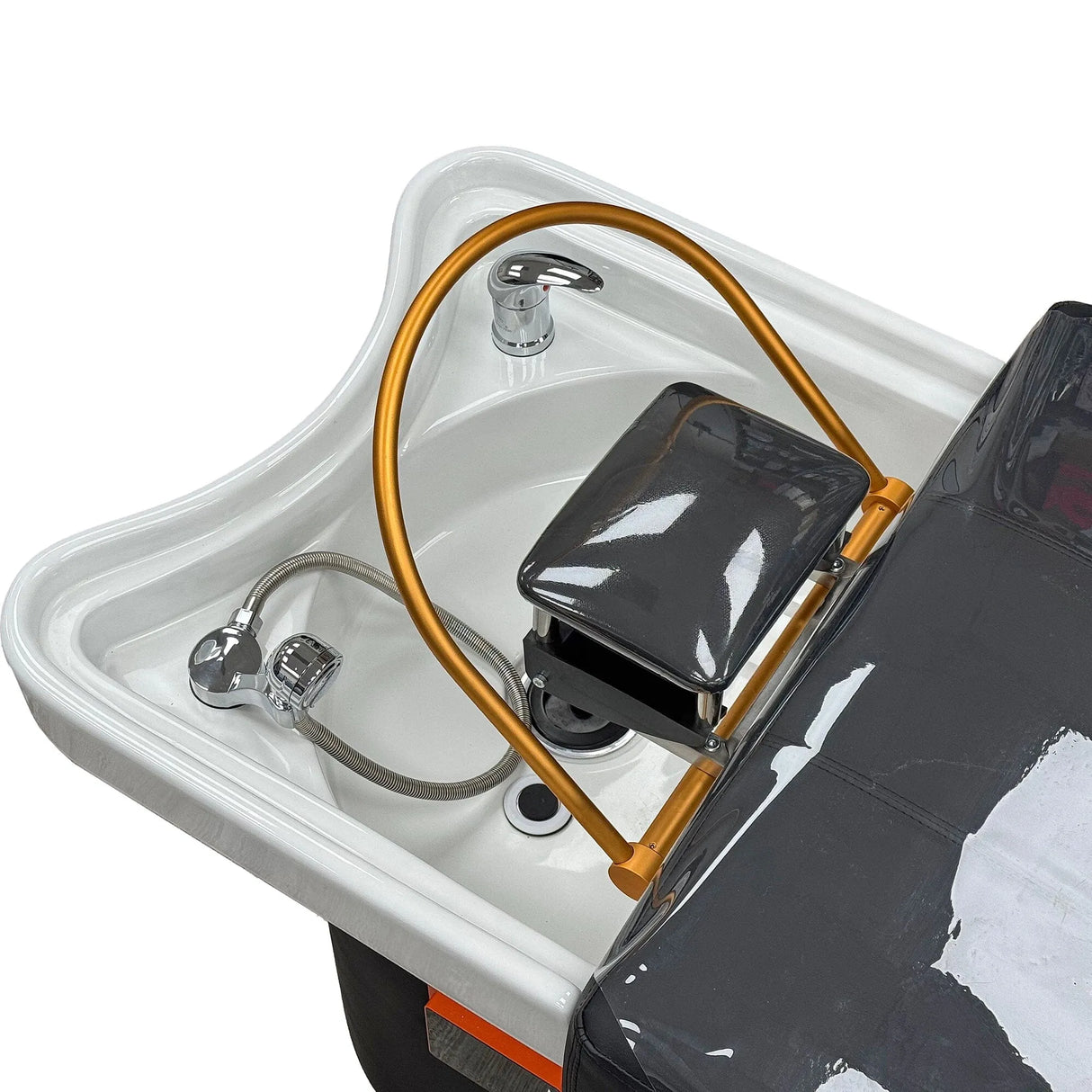 Detail image of the sink on the black SSW 1292 Japanese Head Spa Massage Bed. 