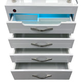 All storage drawers open.