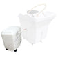 Image displays how the SSW 5-Gallon Disposable Waste-Water Tank is used with the 6114P Portable Head Spa. 