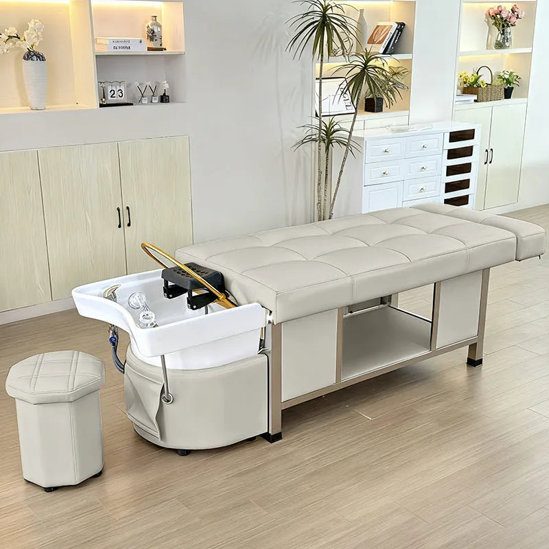 Lifestyle image of the beige SSW 611-1D Fresh Water Japanese Head Spa Massage Bed 