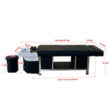 Image shows the overall dimensions of the SSW 611-1D Fresh Water Japanese Head Spa Massage Bed