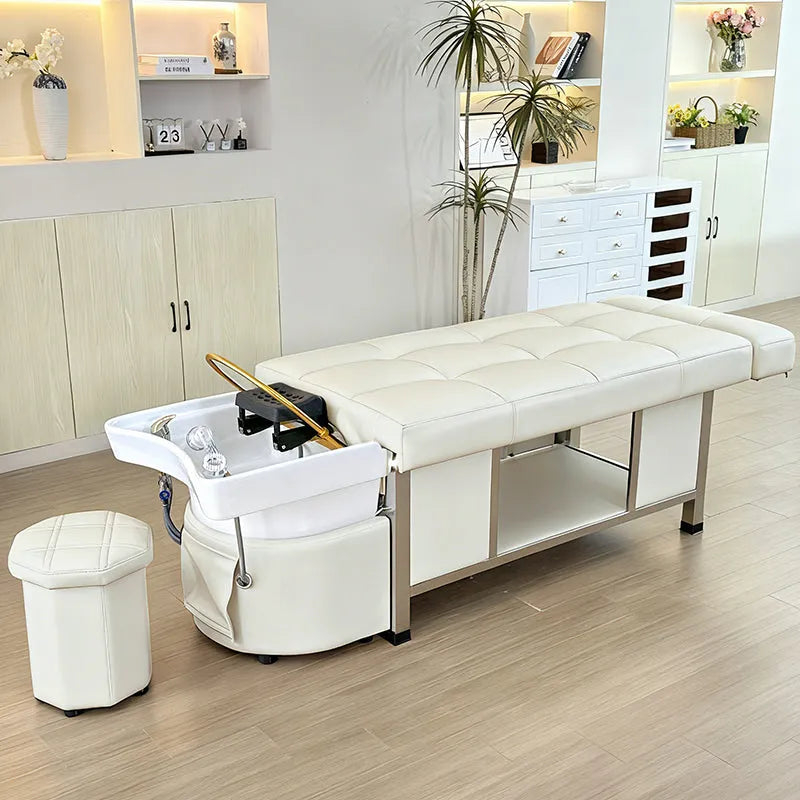 Lifestyle image of the light cream SSW 611-1D Fresh Water Japanese Head Spa Massage Bed 