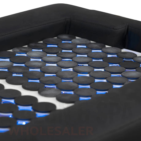 Detail image of the blue LED lights on the SSW 611-2 Japanese Head Spa Massage Bed. 