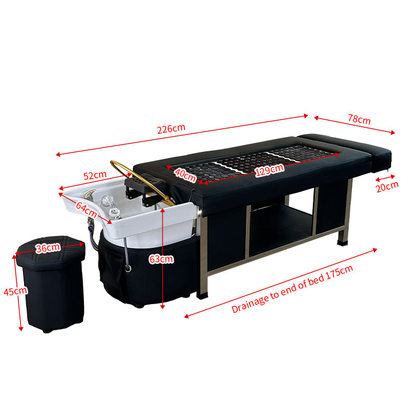 Dimensions for the SSW 611-2D Fresh Water Japanese Head Spa Massage Bed. 