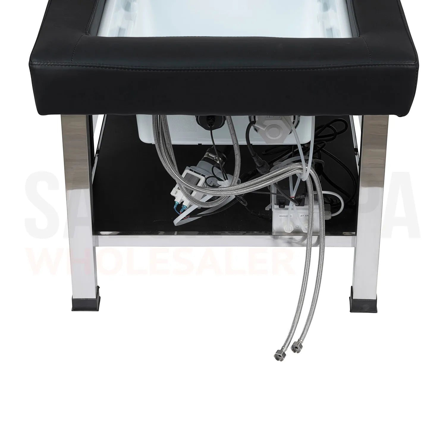 Water hook-ups on the SSW 611-4 Japanese Head Spa Massage Bed. 