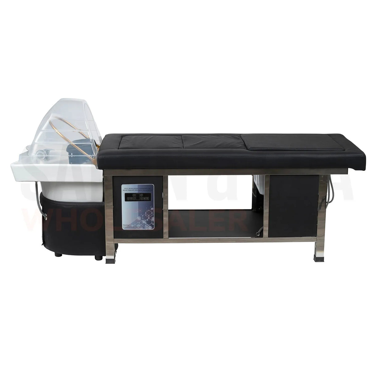 Profile view of the black SSW 611-4 Japanese Head Spa Massage Bed. 