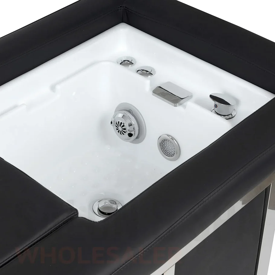 Detail image of the foot basin on the black SSW 611-4D Fresh Water Japanese Head Spa Massage Bed