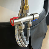 Close up of the plumbing on the black SSW 611-4D Fresh Water Japanese Head Spa Massage Bed